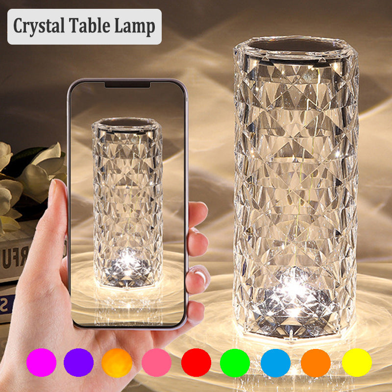 LED crystal table lamp with touch control and rechargeable lighting for bedroom or decor