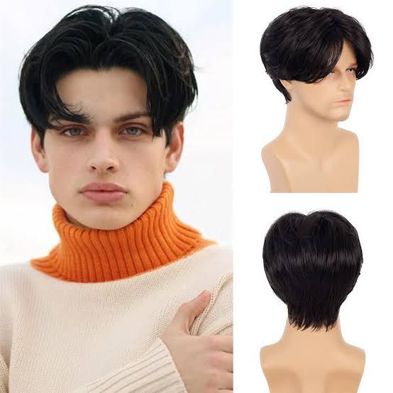 Men’s Short Black Synthetic Wig | Natural Hairpiece