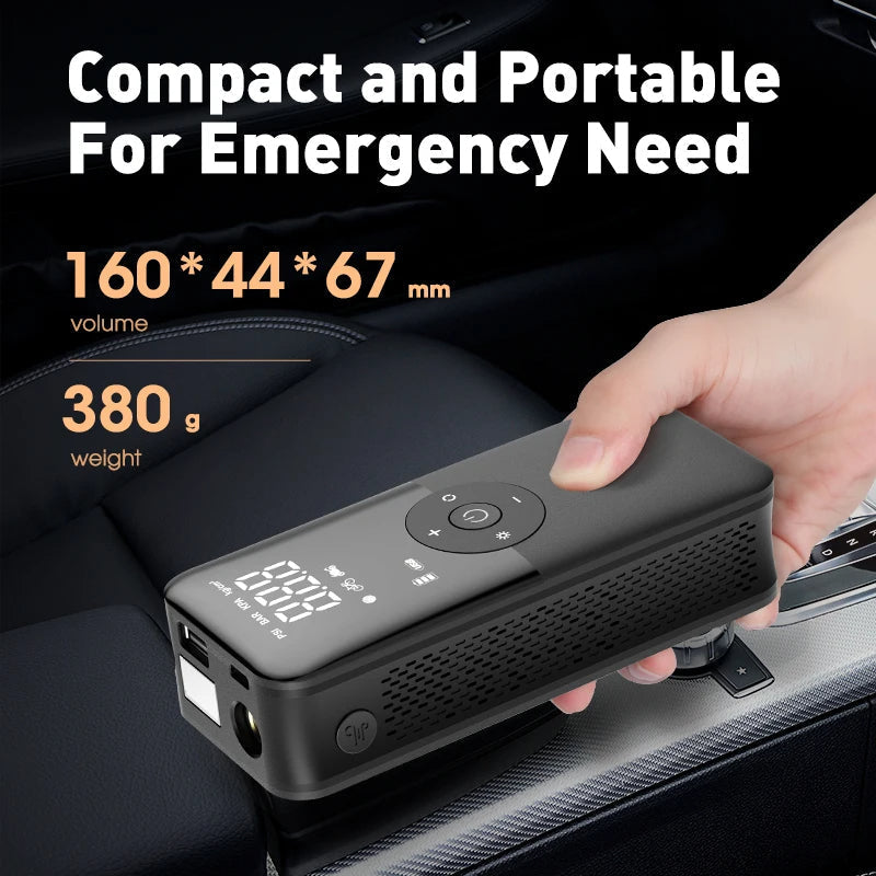 Portable electric air pump for car and bike tires, rechargeable mini tire inflator with LED display