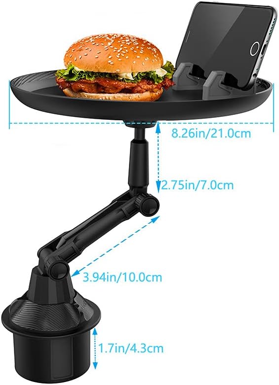 Portable car cup holder snack tray for food and drinks, rotating design for travel and road trips
