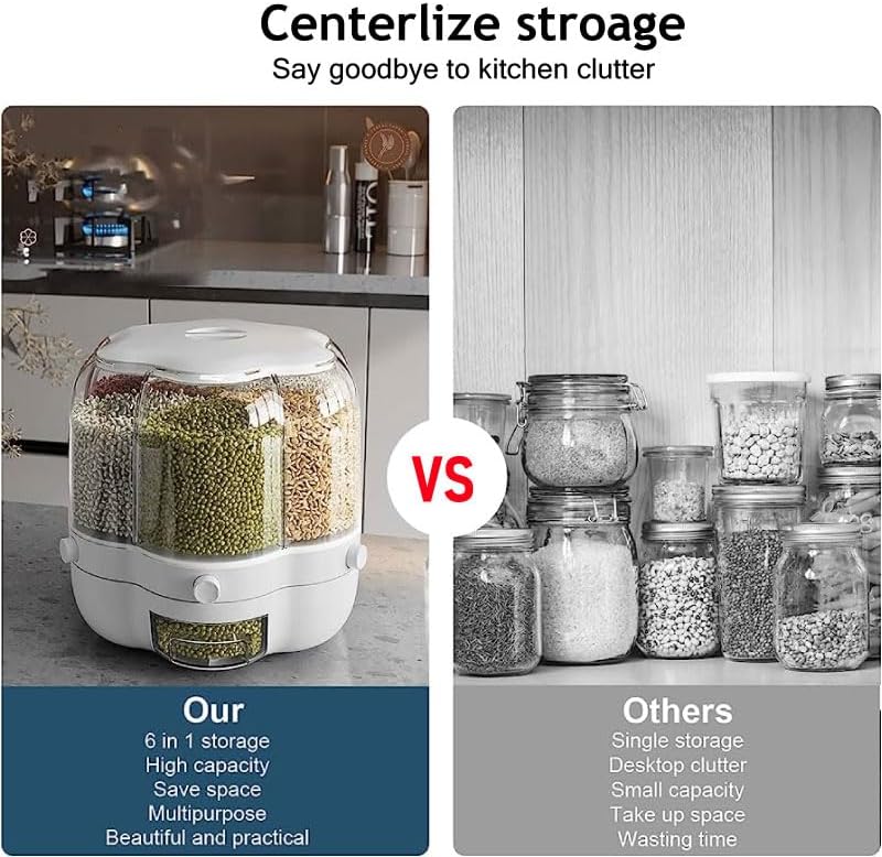 360-degree rotating food dispenser with airtight compartments for dry kitchen storage