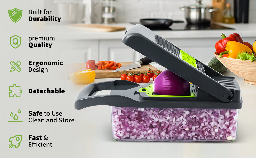 3-in-1 vegetable cutter, chopper, and slicer for kitchen meal prep – with sharp blades and ergonomic design