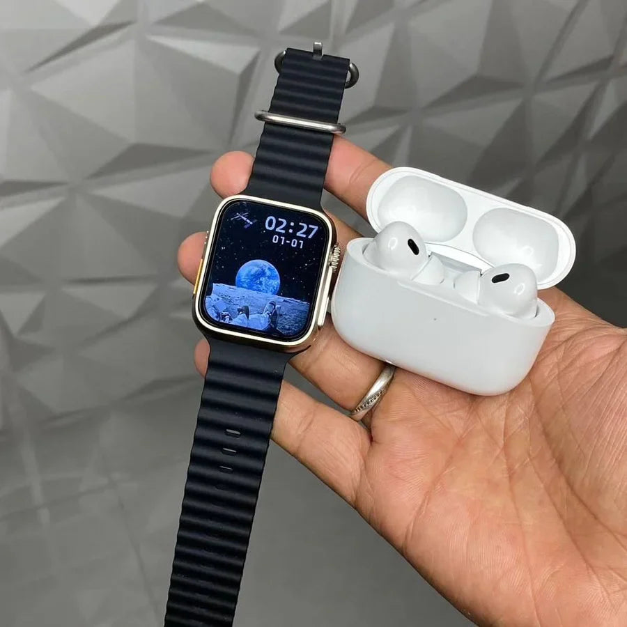 Smartwatch and AirPods Pro Set – Bluetooth wearable combo with fitness features and wireless earbuds
