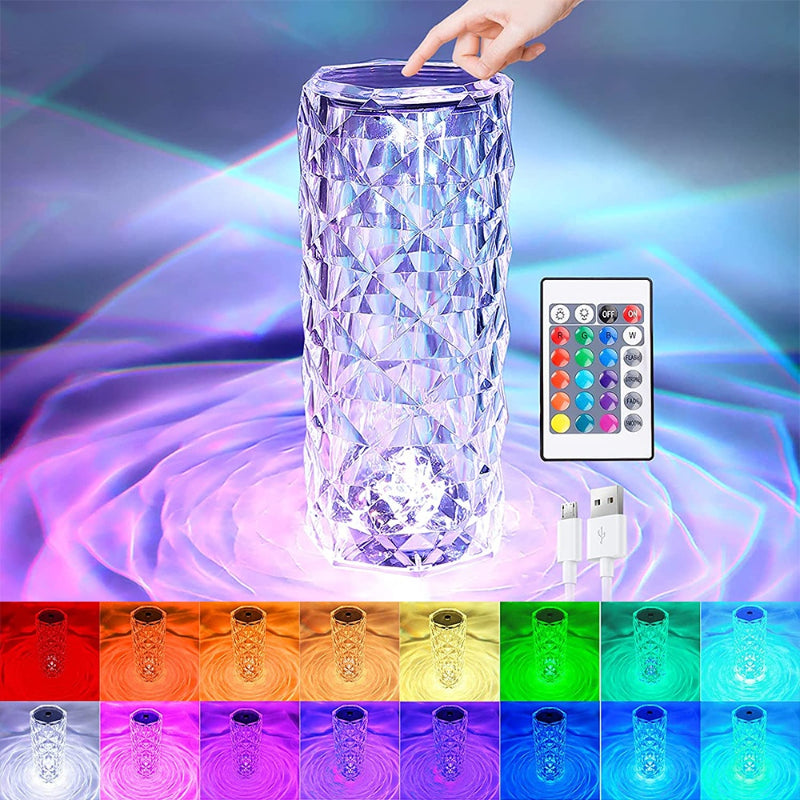 LED crystal table lamp with touch control and rechargeable lighting for bedroom or decor