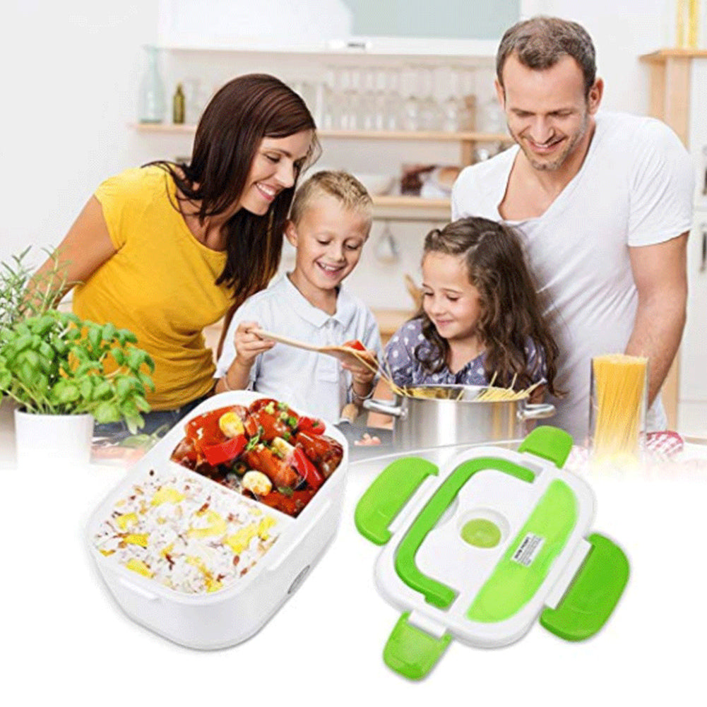 Electric lunch box with stainless steel container and dual voltage – perfect for car, office, and travel meals