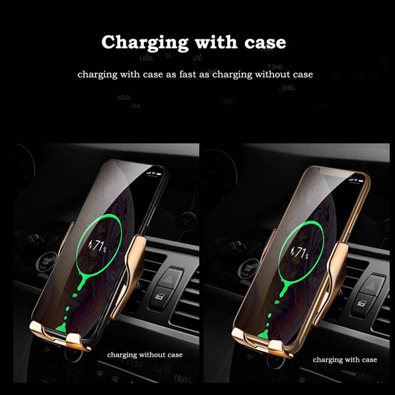 Smart car mount wireless charger with auto-clamp and 15W fast charging for iPhone and Android