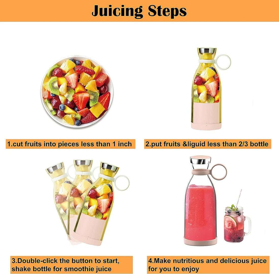 Portable USB smoothie maker bottle with rechargeable blender for protein shakes and fruit drinks
