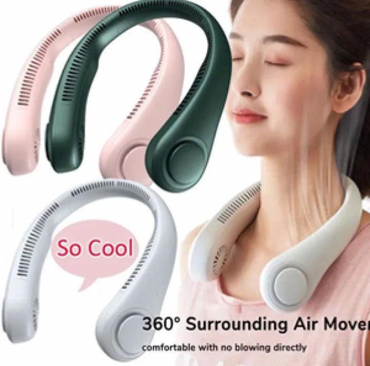 Vaneless wearable neck fan for hands-free cooling, portable and USB rechargeable device
