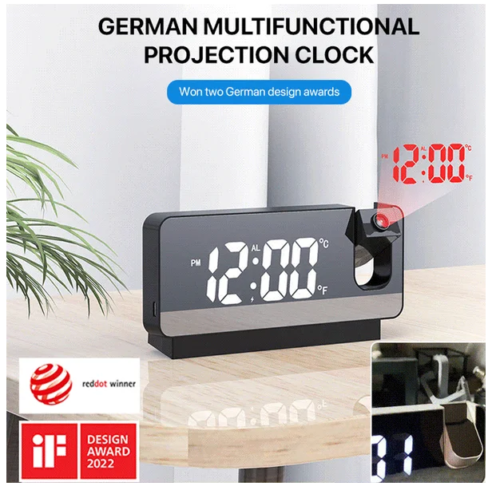 Wall Projector LED Alarm Clock with Temperature Display and USB Charging