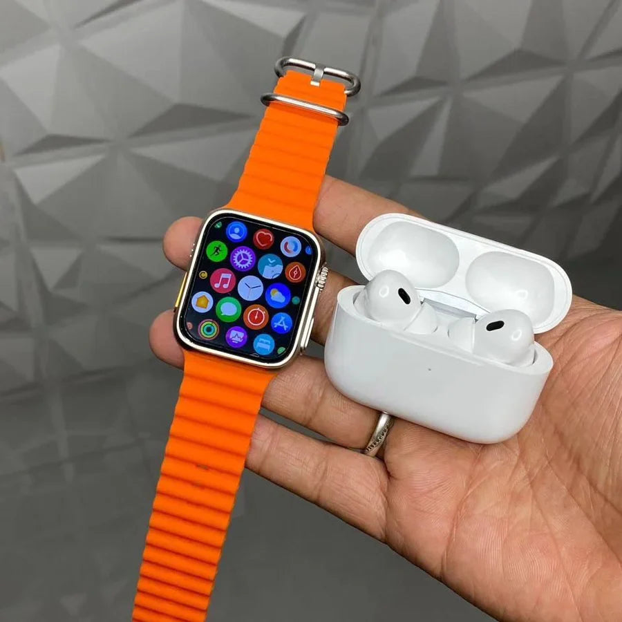 Smartwatch and AirPods Pro Set – Bluetooth wearable combo with fitness features and wireless earbuds
