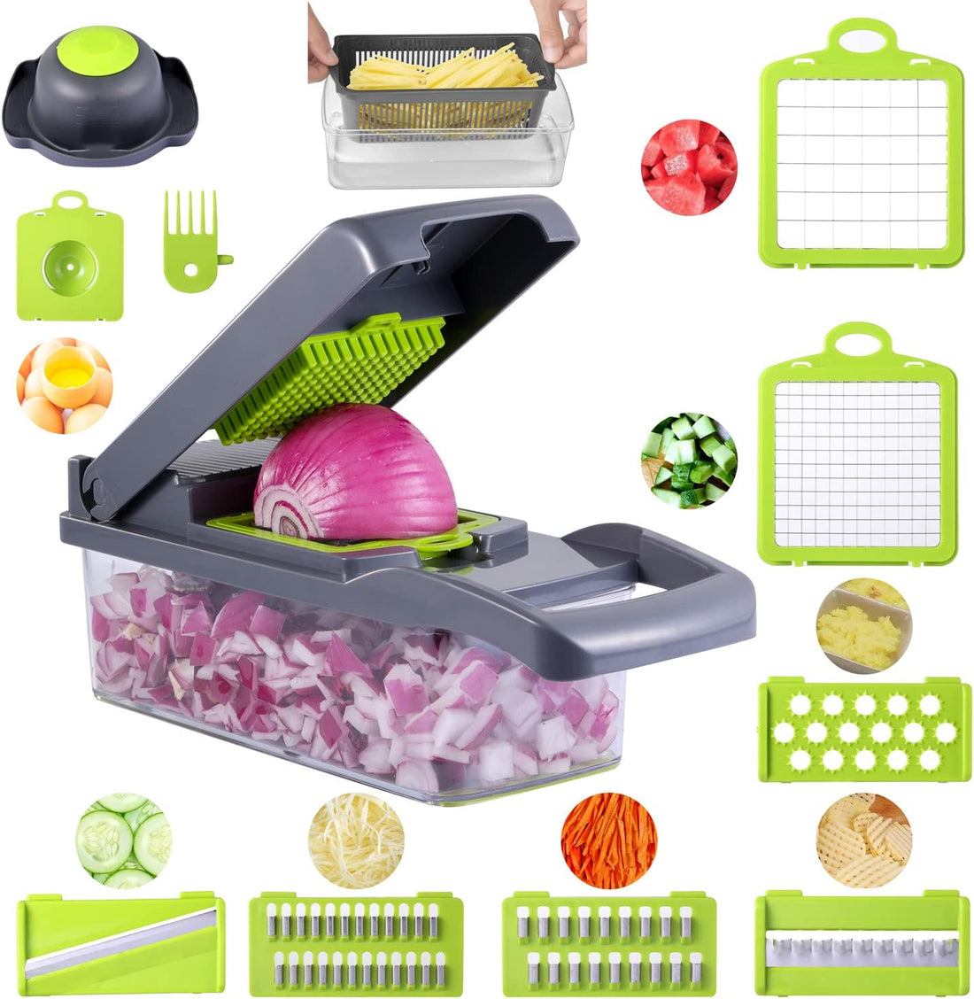 3-in-1 vegetable cutter, chopper, and slicer for kitchen meal prep – with sharp blades and ergonomic design