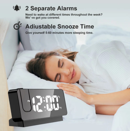 Wall Projector LED Alarm Clock with Temperature Display and USB Charging