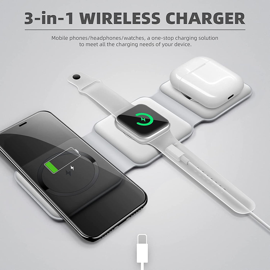 Wireless Charging Pad for Phone, Watch, and Earbuds – 3-in-1 Qi Fast Charger Dock