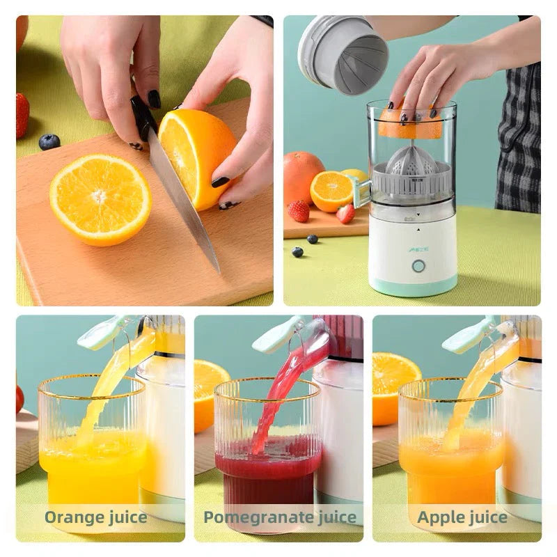 Electric fruit juicer with fast juice extraction and easy-pour design